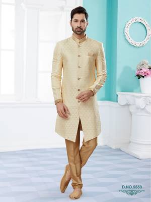 Banarasi Gold Sherwani set with Zari Embroidery 1