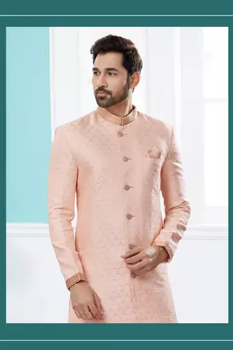 Havy banarasi jackard with thread zari work indowestern sherwani set