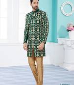 Green Dupion Silk Sherwani For Wedding Rcerption