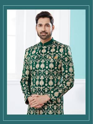 Green Dupion Silk Sherwani For Wedding Rcerption 2