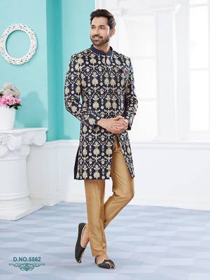 Velwet fabric with full thread computer amrodery havy indowestern sherwani set 1