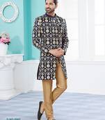 Velwet fabric with full thread computer amrodery havy indowestern sherwani set