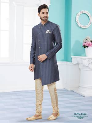 Havy zari jackard with thread work havy indowestern sherwani set 1