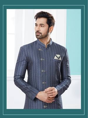 Havy zari jackard with thread work havy indowestern sherwani set 2