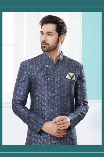 Havy zari jackard with thread work havy indowestern sherwani set