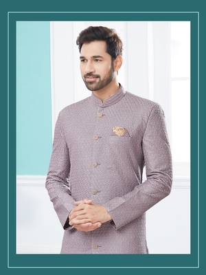 Jackard with full computer amrodery indowestern sherwani set 2