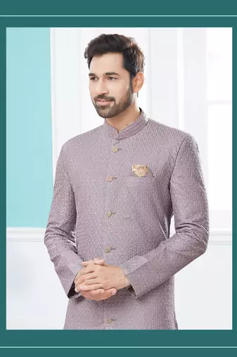 Jackard with full computer amrodery indowestern sherwani set