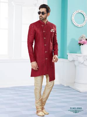 Havy zari jackard with thread work havy indowestern sherwani set 1