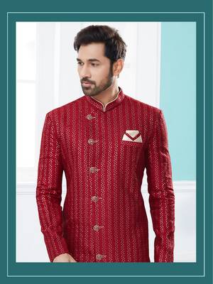 Havy zari jackard with thread work havy indowestern sherwani set 2