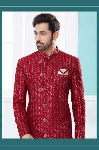 Havy zari jackard with thread work havy indowestern sherwani set