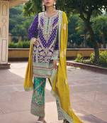 Blue chinon embroidered palzzo suit