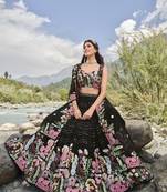 Women's Black sequins and thread embroidered faux georgette festive & party wear lehenga