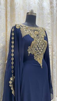 Grand Navy Blue Kaftan Gown with Heavy Gold Zari & Stone Work | Wedding & Party Dress 2