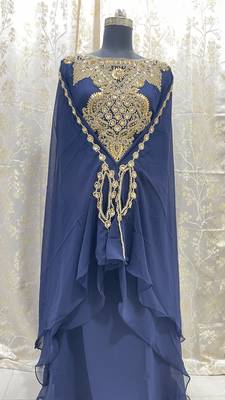Grand Navy Blue Kaftan Gown with Heavy Gold Zari & Stone Work | Wedding & Party Dress 4