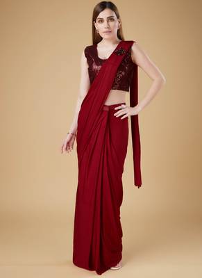 Red imported crush ready to wear saree 1