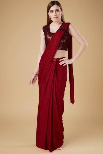 Red imported crush ready to wear saree