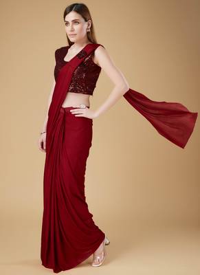 Red imported crush ready to wear saree 3