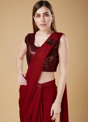 Red imported crush ready to wear saree 4