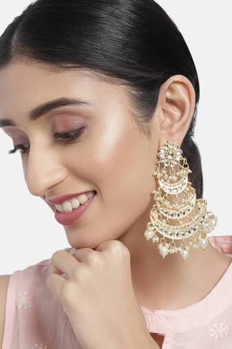 Elegant pearl chandelier earrings traditional gold-plated indian wedding jewelry