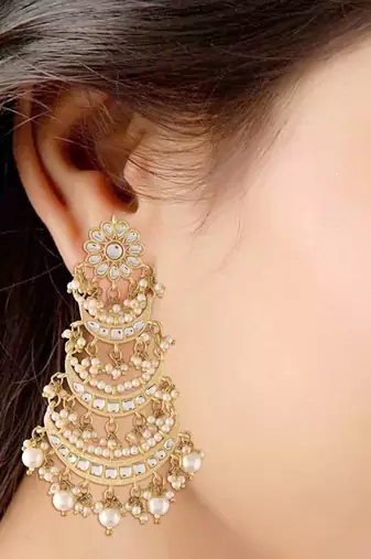 Elegant pearl chandelier earrings traditional gold-plated indian wedding jewelry