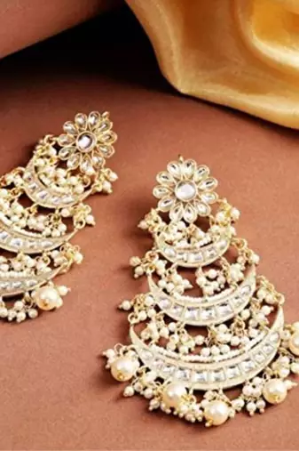 Elegant pearl chandelier earrings traditional gold-plated indian wedding jewelry