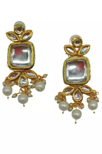 Kundan pearl choker Necklace :: set - traditional gold plated multi-strand pearl jewelry with earrings