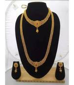 Traditional gold ball combo necklace set - long haram with choker and matching earrings