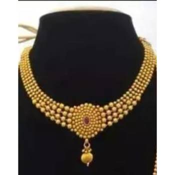 Traditional gold ball combo Necklace :: set - long haram with choker and matching earrings 2