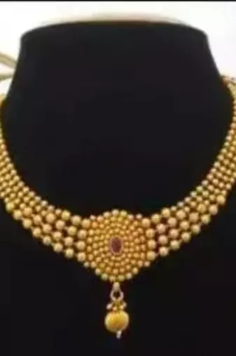 Traditional gold ball combo Necklace :: set - long haram with choker and matching earrings
