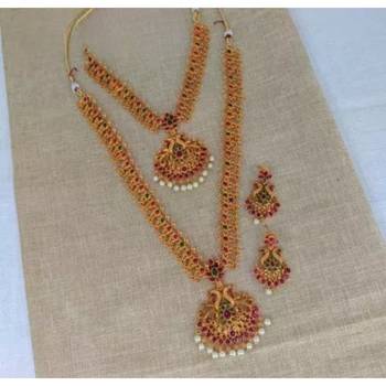 Traditional temple lakshmi necklace set with ruby and emerald stones – antique gold plated indian bridal jewelry 2