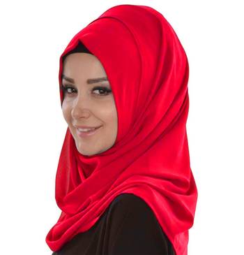 Red embroidered georgette islamic kaftans With Sun-proof hijab 3