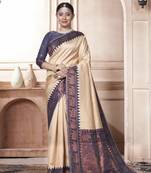 Purple kanjivaram silk blend with Rich Gold Border And Elephant Motifs Saree With Blouse For Women