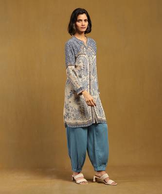 Blue and Beige Cotton Printed Kurti 2