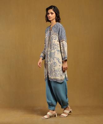 Blue and Beige Cotton Printed Kurti 3