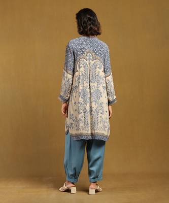 Blue and Beige Cotton Printed Kurti 4