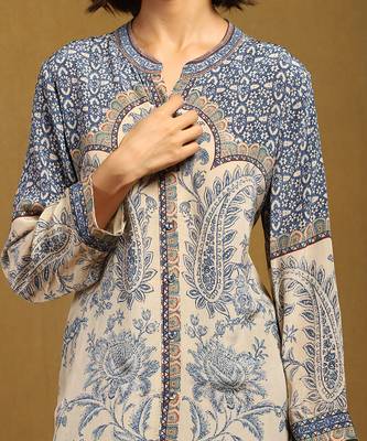 Blue and Beige Cotton Printed Kurti 5