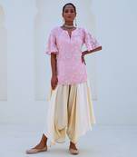 Soft pink embroidered tissue kurta set with organza dupatta