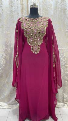 Hot Pink Georgette Zari Work Party Wear Kaftan 1