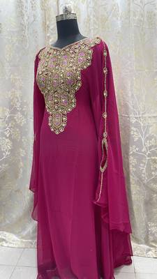 Hot Pink Georgette Zari Work Party Wear Kaftan 2