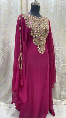 Hot Pink Georgette Zari Work Party Wear Kaftan 3