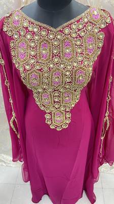Hot Pink Georgette Zari Work Party Wear Kaftan 4