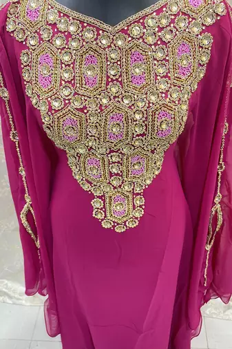 Hot Pink Georgette Zari Work Party Wear Kaftan