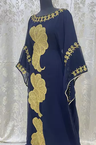 Sale New Navy-Blue Aari Embroidery Stone Work Georgette Casual Stitched Wedding Party Wear Dress 262