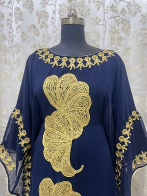 Sale New Navy-Blue Aari Embroidery Stone Work Georgette Casual Stitched Wedding Party Wear Dress 262 3