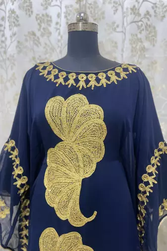 Sale New Navy-Blue Aari Embroidery Stone Work Georgette Casual Stitched Wedding Party Wear Dress 262