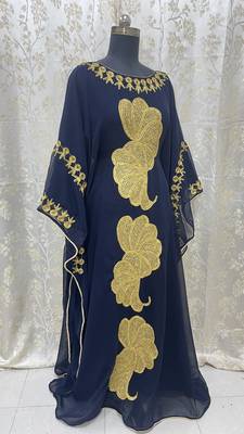 Sale New Navy-Blue Aari Embroidery Stone Work Georgette Casual Stitched Wedding Party Wear Dress 262 4