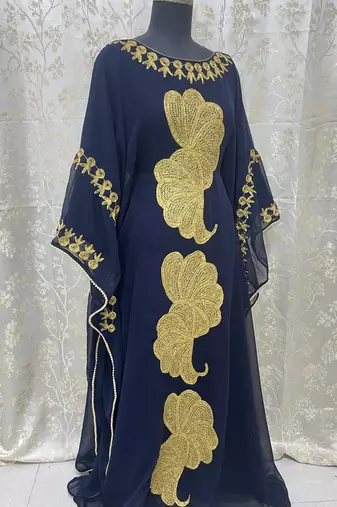 Sale New Navy-Blue Aari Embroidery Stone Work Georgette Casual Stitched Wedding Party Wear Dress 262