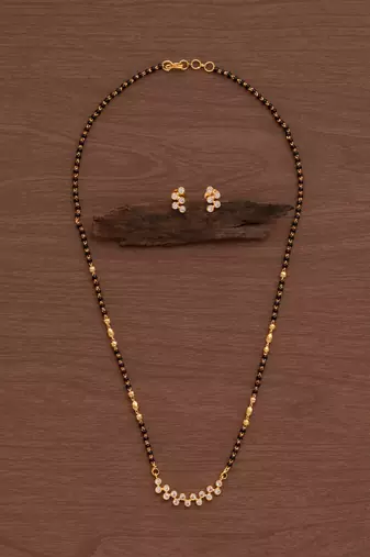 Diamond pendant mangalsutra SHORT and earrings set one gram gold