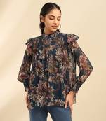 Aarke ritu kumar blue amie peasant top with camisole