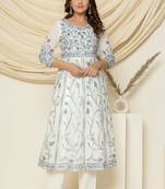 Grey embroidered cotton aari work anarkali suit